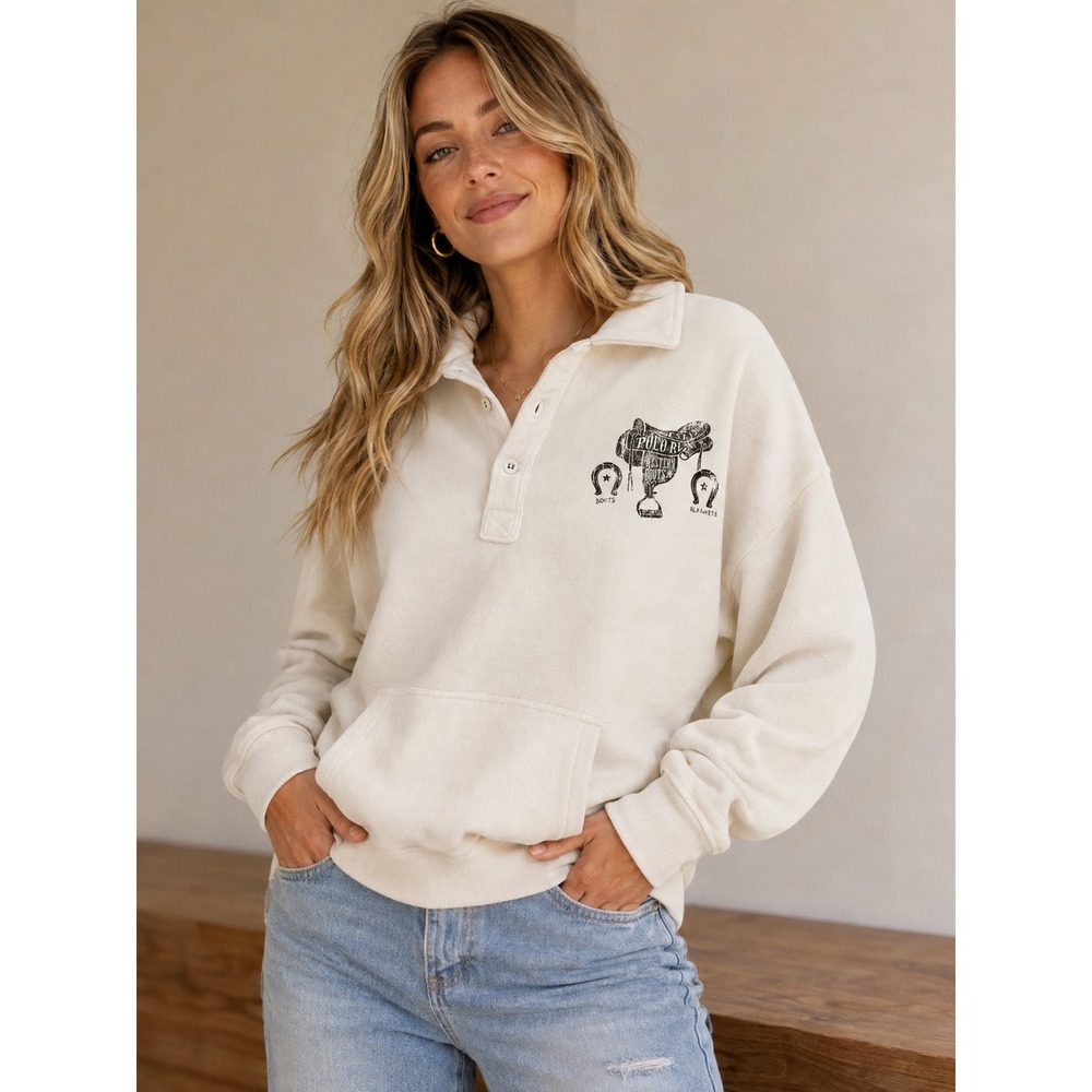 Polo Ralph Lauren Graphic Fleece Quarter-Placket Cream XXS NEW Equestrian